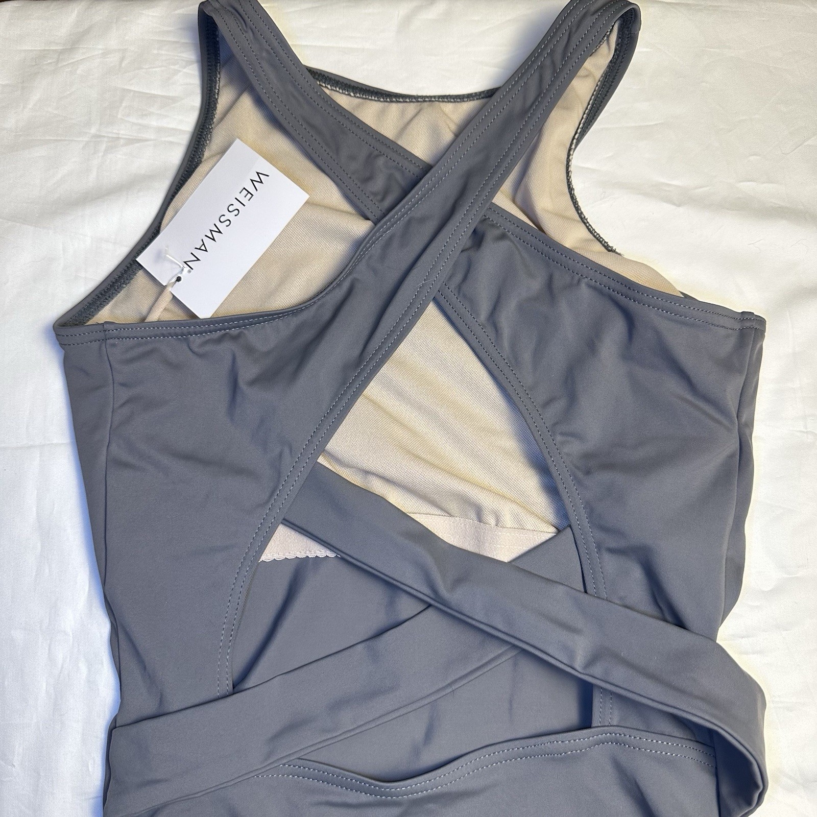 Weissman NWT Grey Crisscross Back Tank Ballet Dance Leotard 14055 LA