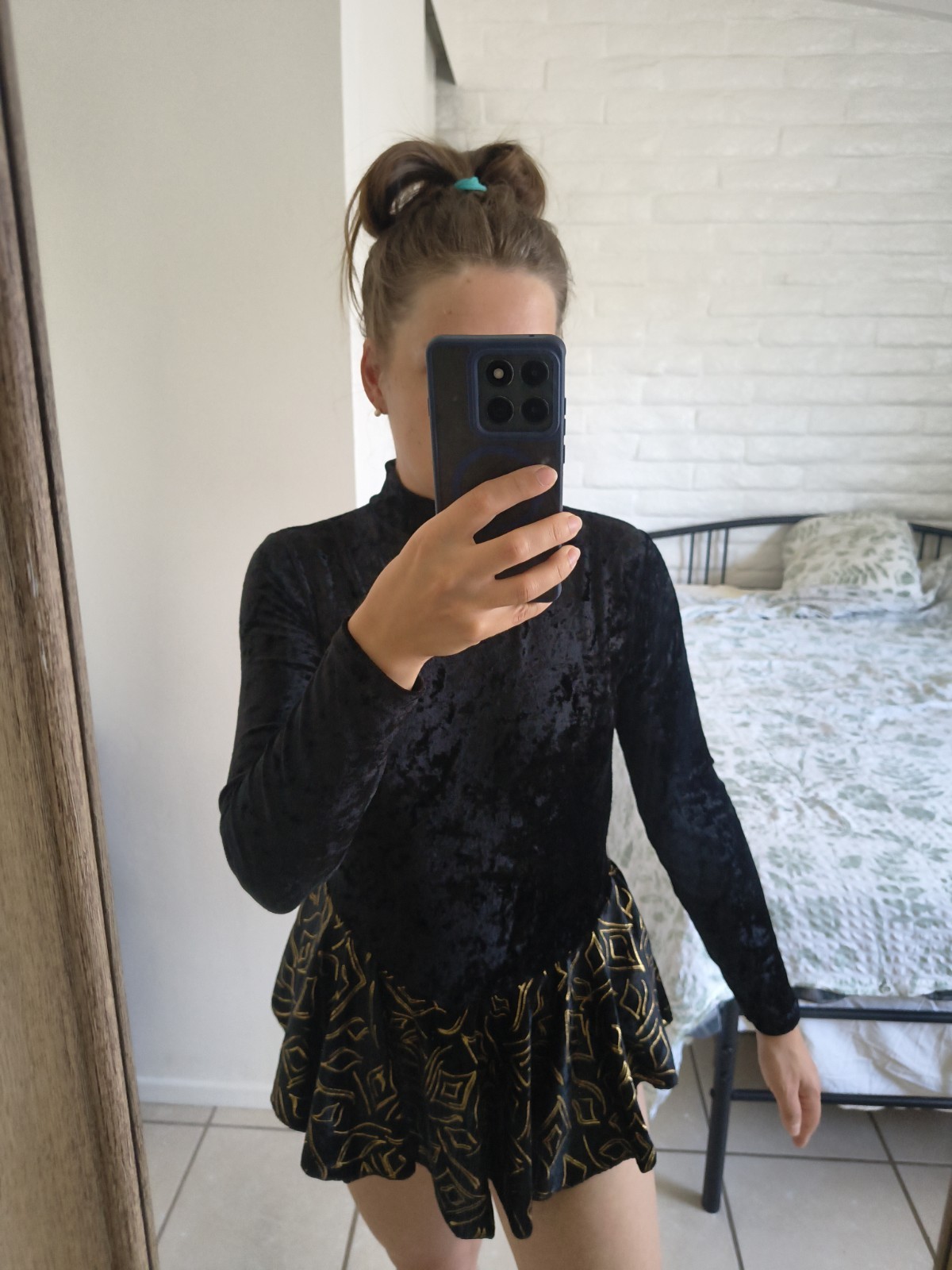 Vintage Bal-Togs Black Velvet Figure Skating Dance Dress Leotard M Made US