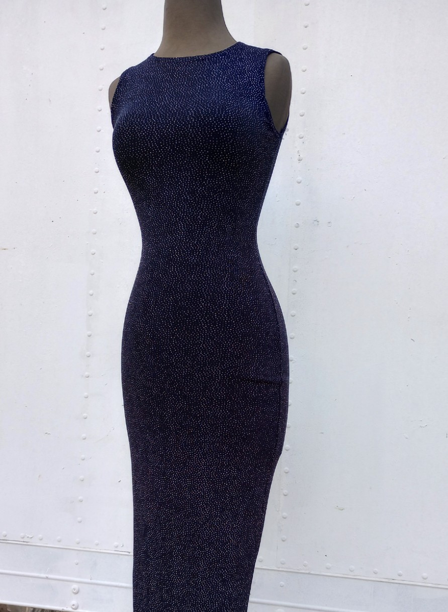 Timins Navy Blue Sleeveless Bodycon Party Dress Slit Medium
