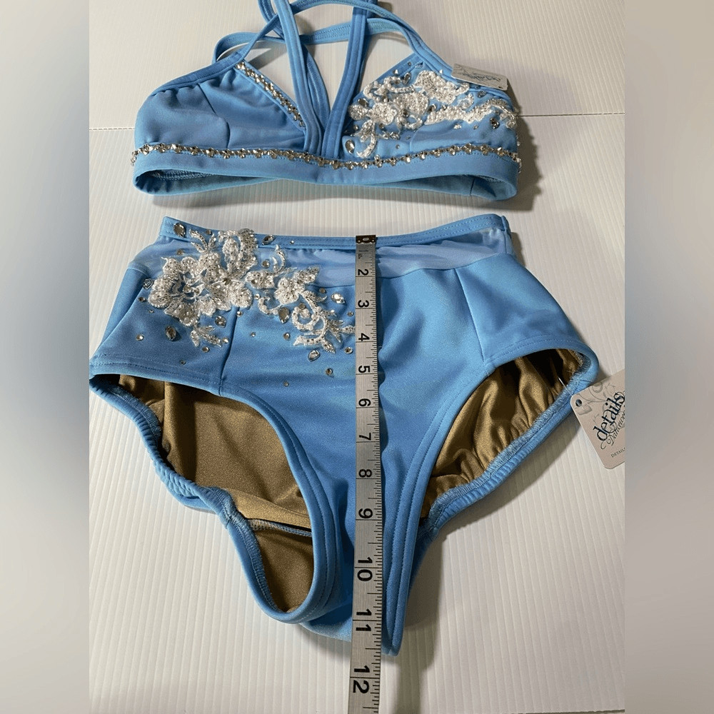 Custom solo dance convention contemporary costume 2 piece light blue MA adul NEW
