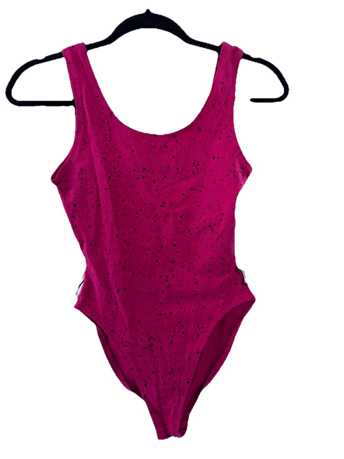 The Body Co Vintage Leotard fuchsia pink splatter pattern S/M vtg