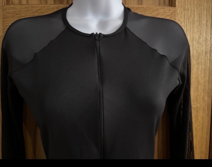 NATALIE COUTURE NC8893 Mesh Zip Front Black Shorty Unitard Biketard NWT sz Large