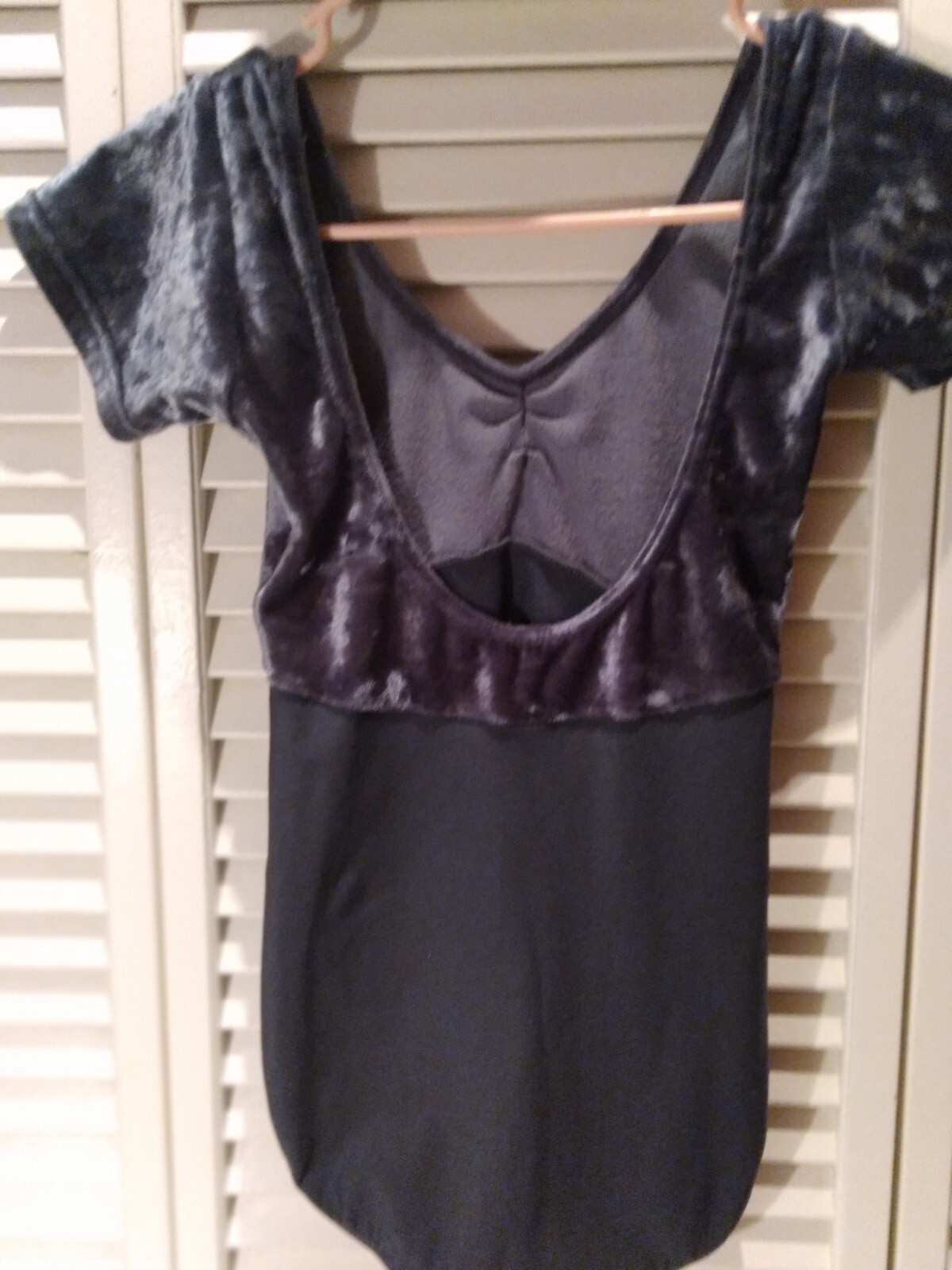 Wear Moi  Leotard Size X Small Cap Sleeve Velvet Top Charcoal V  (Retired Style)