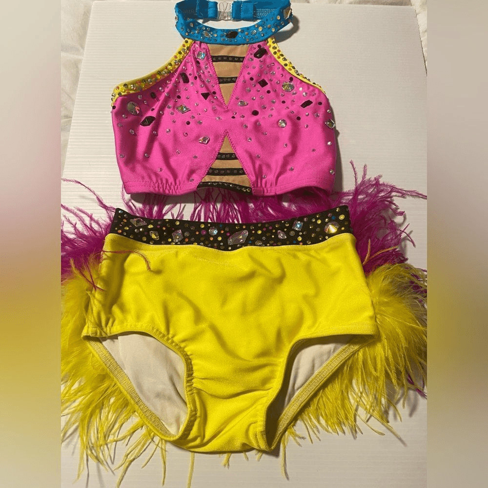 Custom solo dance costume sassy feather contemporary jazz 2 piece LC child/SA