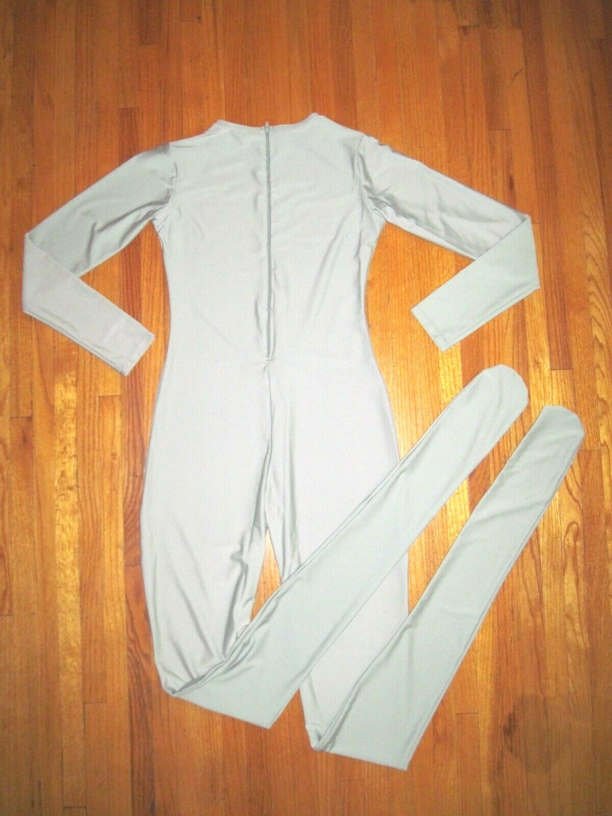 Plus Size Shiny Gray Long Sleeve Crew Neck Footed Unitard Jumpsuit 2XL-16-18 New