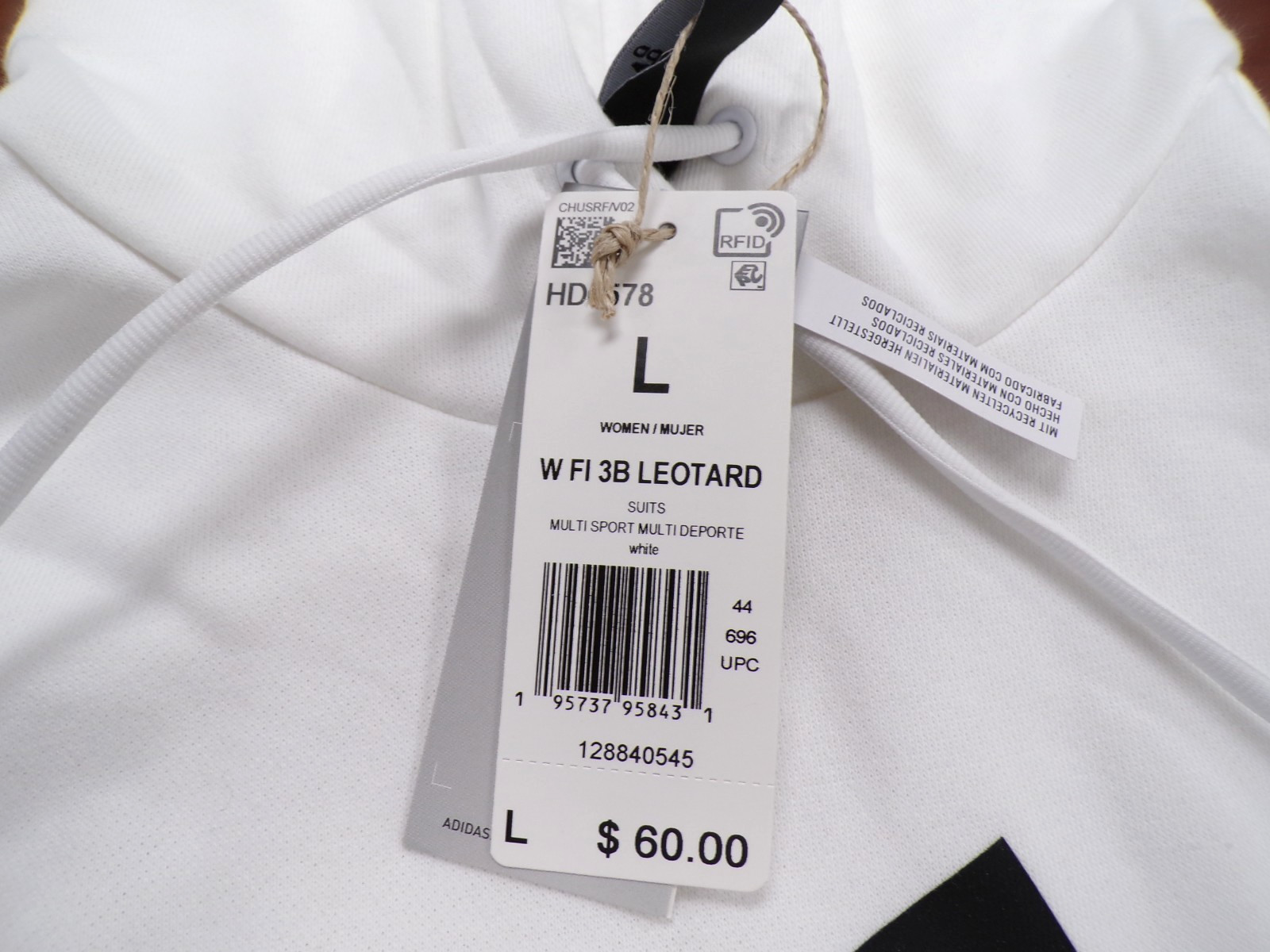 NWT WOMEN’S ADIDAS WHITE FI 3B LEOTARD SIZE L $60.00