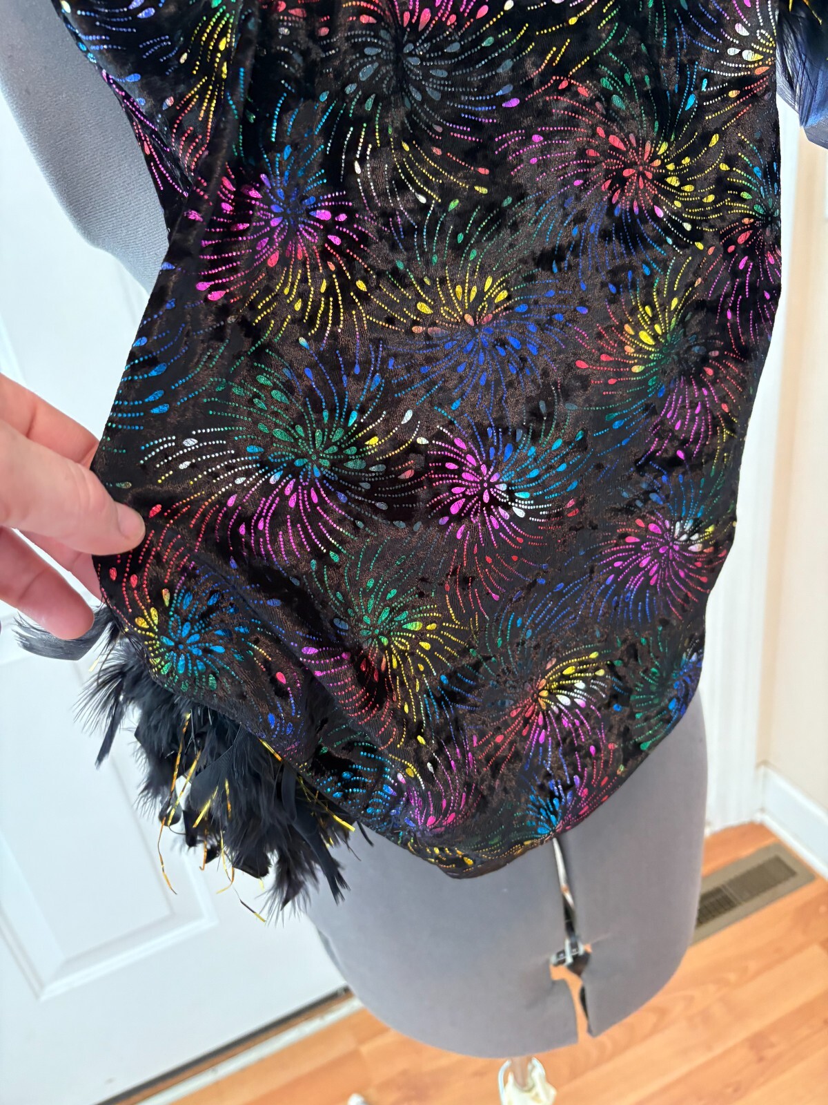 Black Rainbow Fireworks Feathers Dance Costume Leotard Adult Size Medium