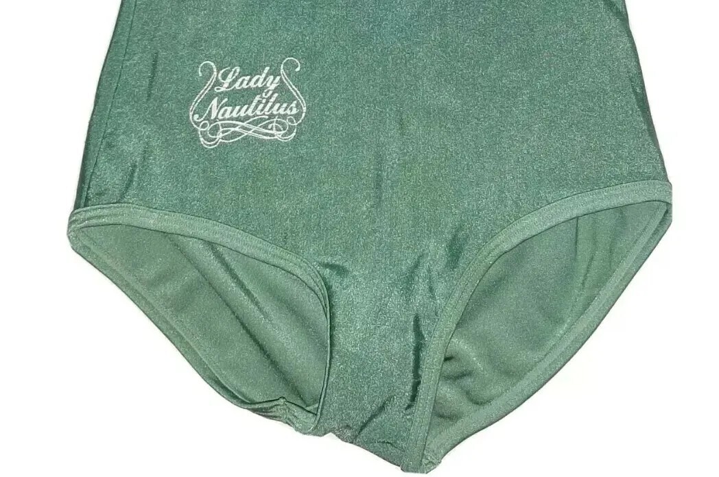 Vintage 80s Lady Nautilus Skin II Leotard Green Shiny Spandex Cap Sleeve Average