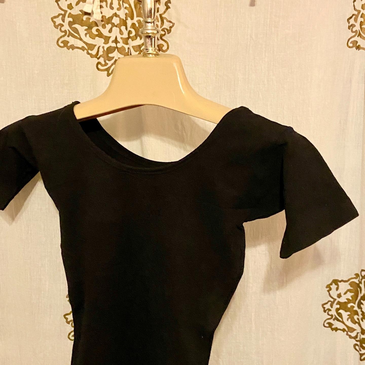 Vintage 70s SEARS Black Nylon Leotard Petite Scoop Neck Short Sleeve Ballet EUC