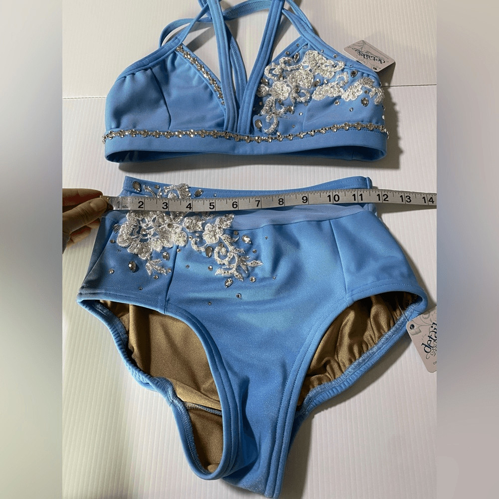 Custom solo dance convention contemporary costume 2 piece light blue MA adul NEW