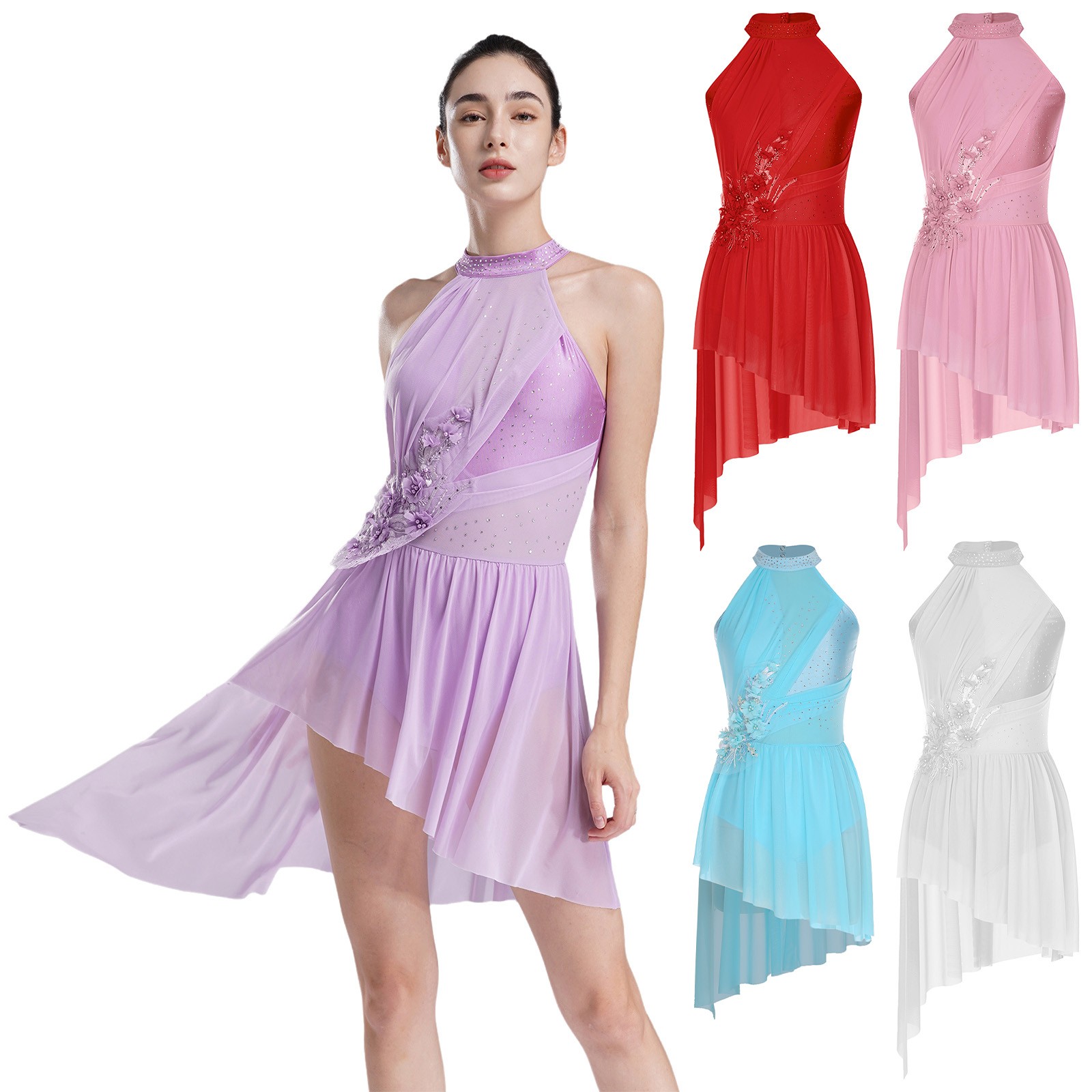 Women Dresses Dance Leotard Irregular Dress Lyrical Leotards Gymnastics Rompers