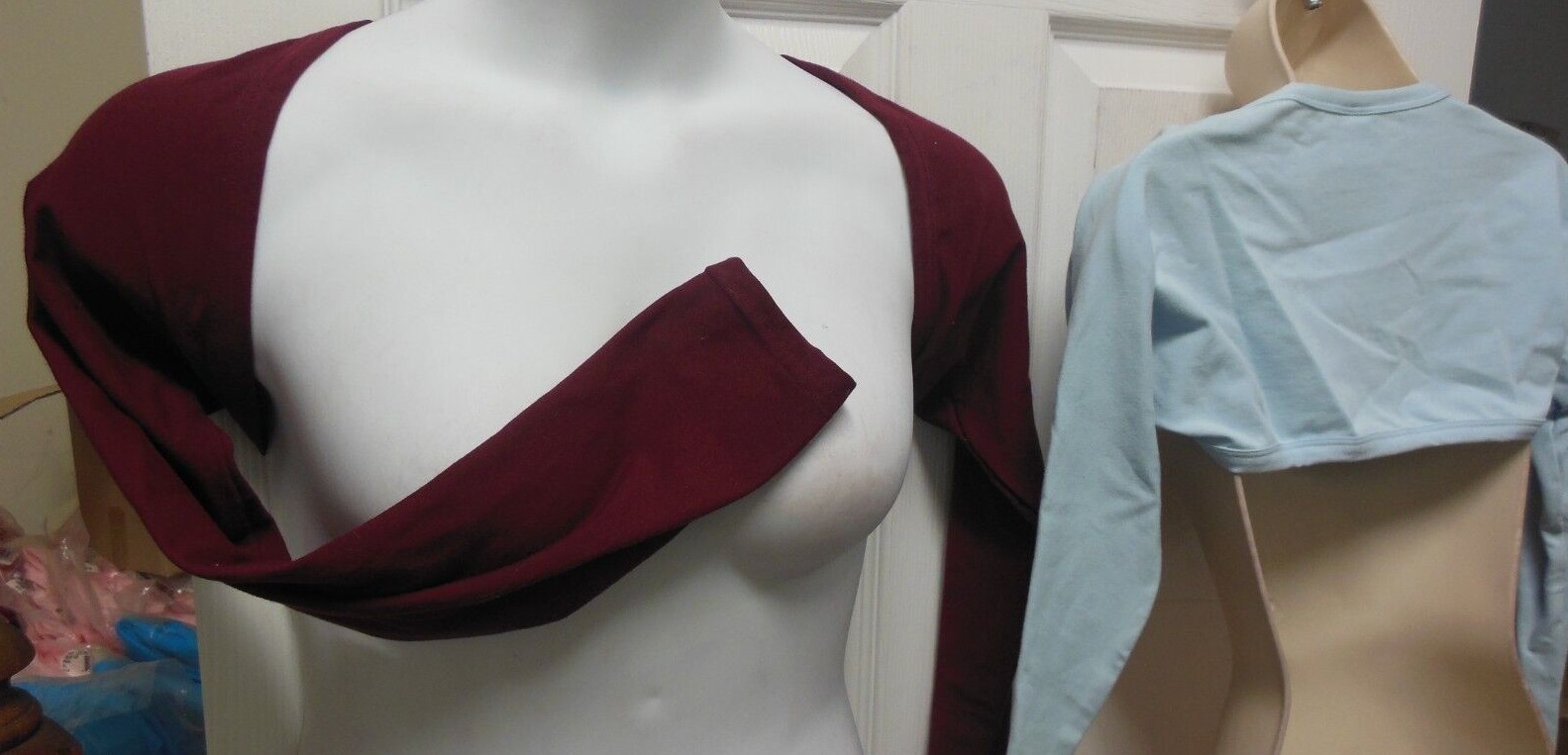 Body Wrappers 7200 Cotton Spandex shrug 2 colors Ladies LG/XL lt.Bl Wine