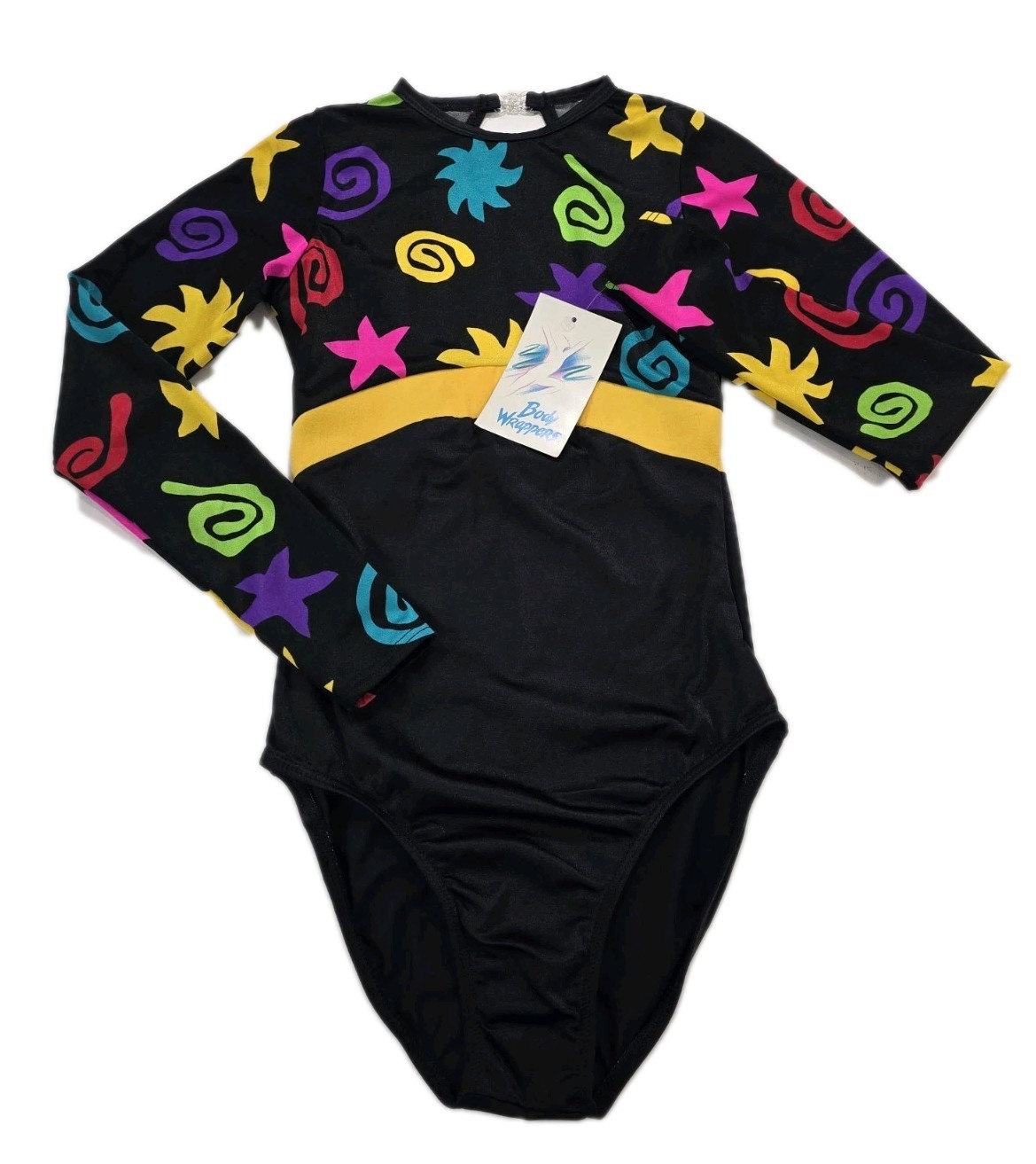 Body Wrappers Vintage 80s Open Back LS Colorful Leotard Dance Preteen Adult XS/S