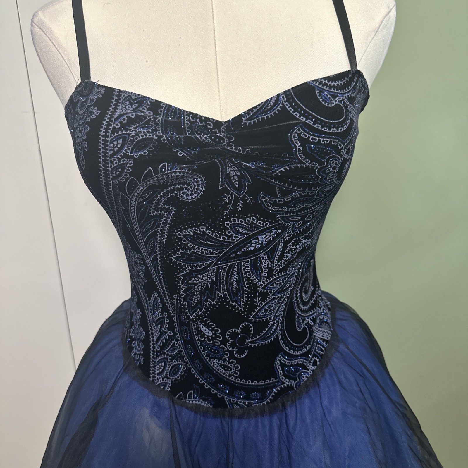 Vintage Cicci Black Velvet Blue Sparkle Tutu Leotard Size Adult Small