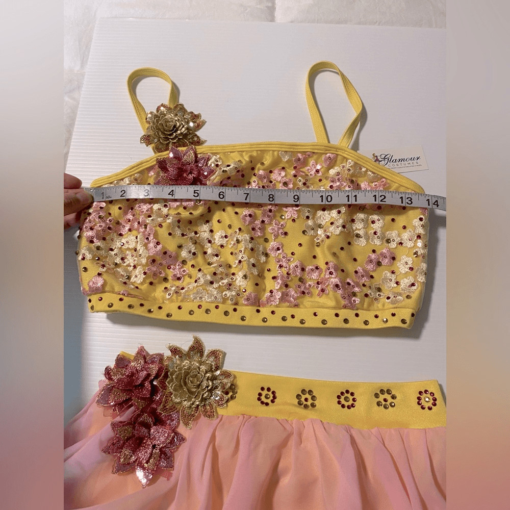 Glamour solo dance costume 5378 pastel yellow pink 2 piece lyrical skirt top MA