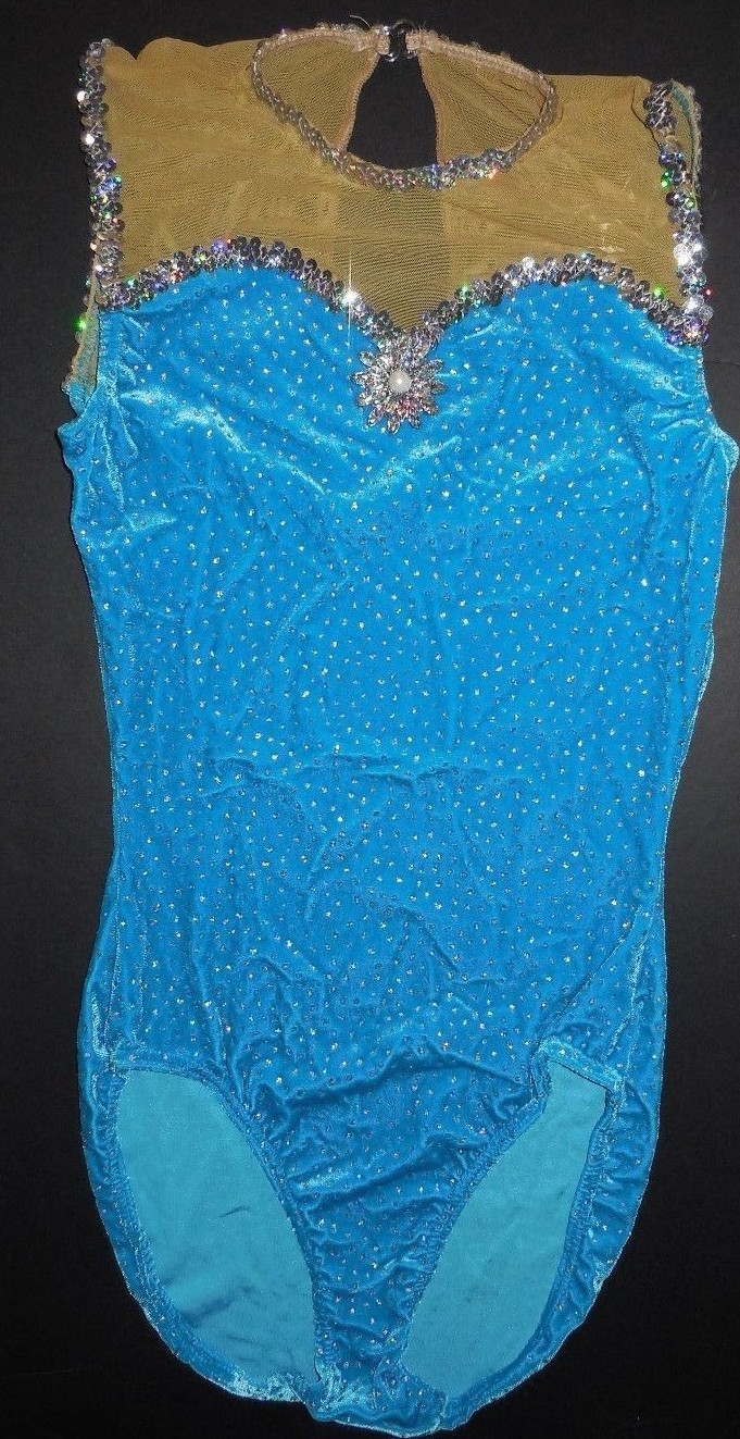 NEW VELVET GLITTERED HOLOGRAM Turquoise LEOTARD Child Sizes Nude inset