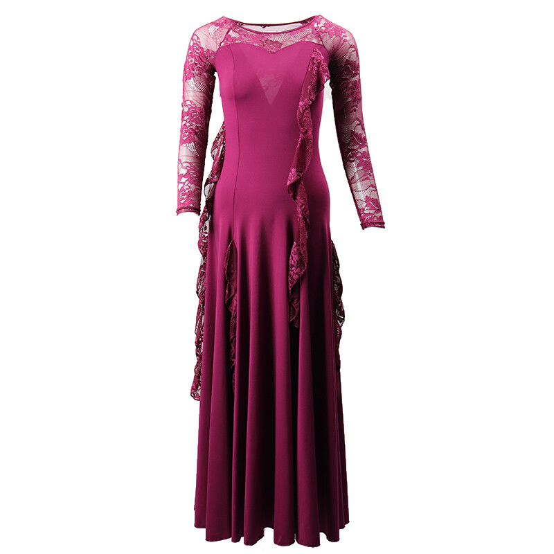 Women Long Sleeve Swing Dance Dress Modern Waltz Professional Ballroom Dancewear