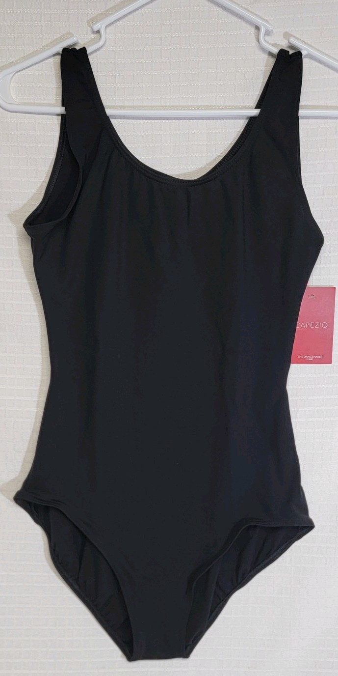 Capezio Team Basics Tank Leotard Black Scoop Neckline Front & Back SZ XLA
