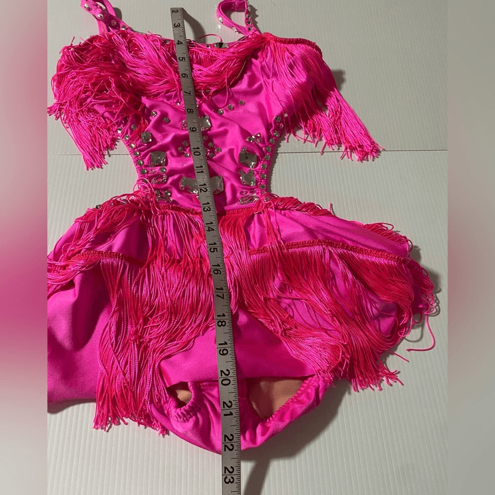 Pumpers solo Custom hot pink fringe dance costume jazz SA-Small adult