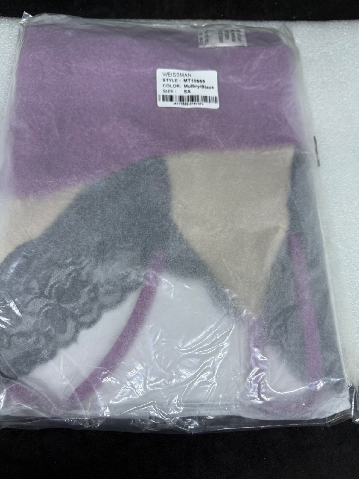 WEISSMAN V-Neck Crop Top with Lace SA Mulberry/Black Size SA