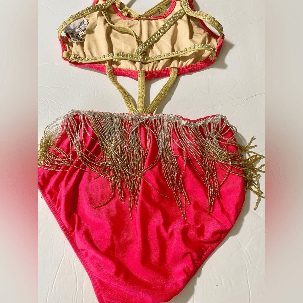 Glamour Solo Dance Costume Hot Pink Fringe Jazz Tap Musical Rhinestone SA Adult