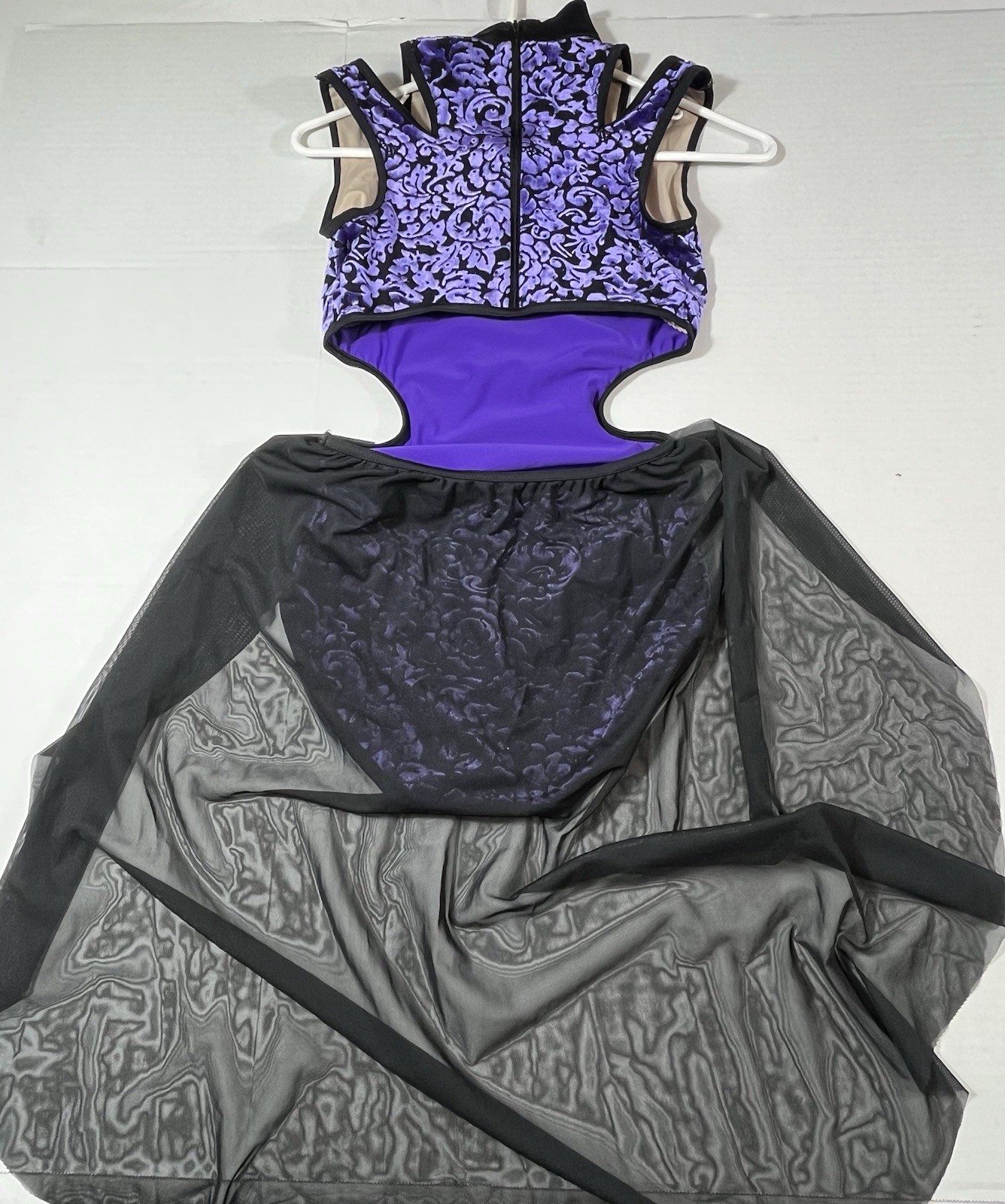 Weissman Purple Velvet High Neck Dance Leotard Sheer Skirt Adult Sm Rhinestones