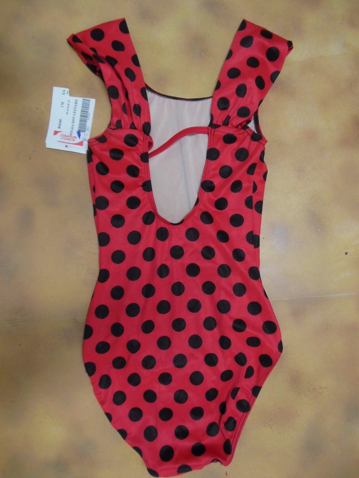 NWOT ruched strap Leotard Lowback Dotted frontlined flamenco leotard red/black