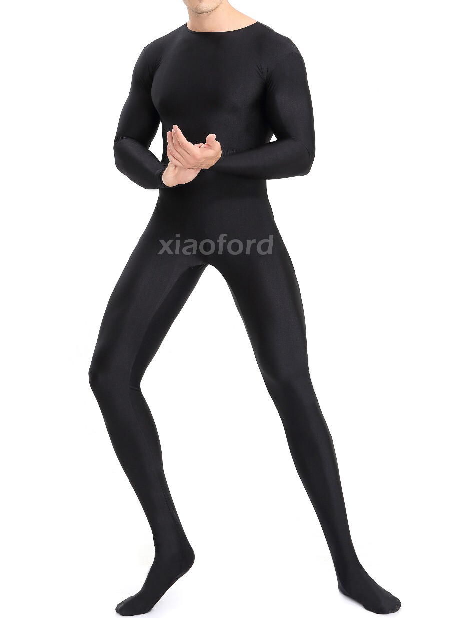 Mens Spandex Zentai Suit Long Sleeve Unitard Zipper Bodysuit Costumes