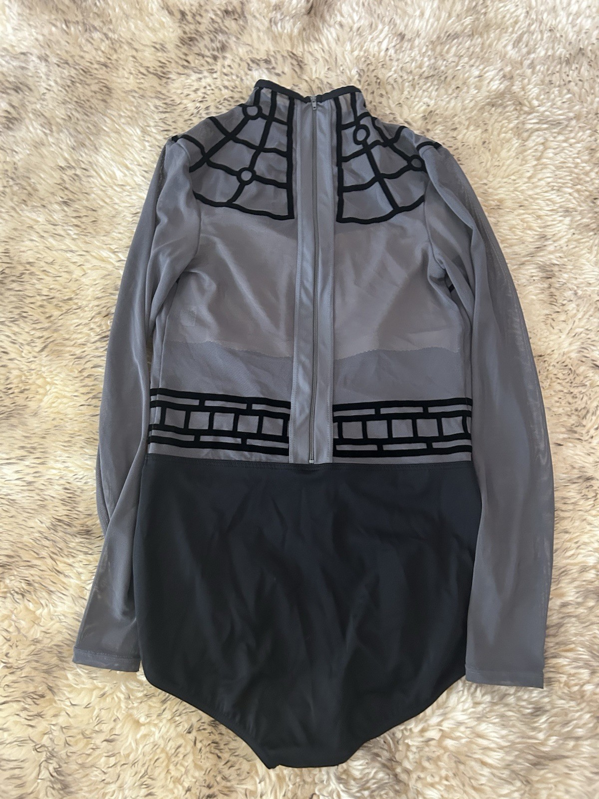 WEISSMAN Balera Dance costume gray black Geometric Lace Leotard RN 6483 Adult LA