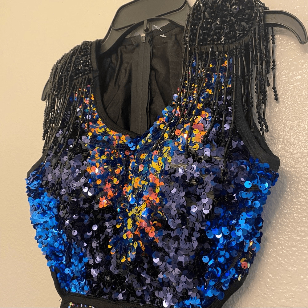 Glamour solo dance costume black sequin unitard rhinestone embellished SA adult