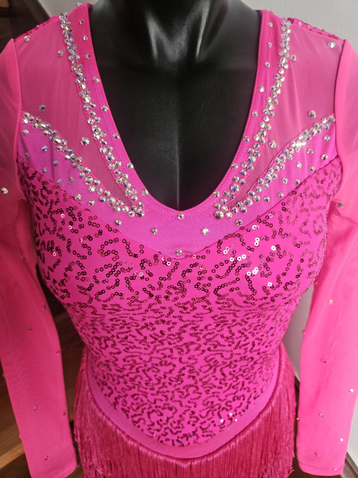 Balera Leotard Pink Sequin Rhinestone Dance Adult Small Long Sleeve Shines!