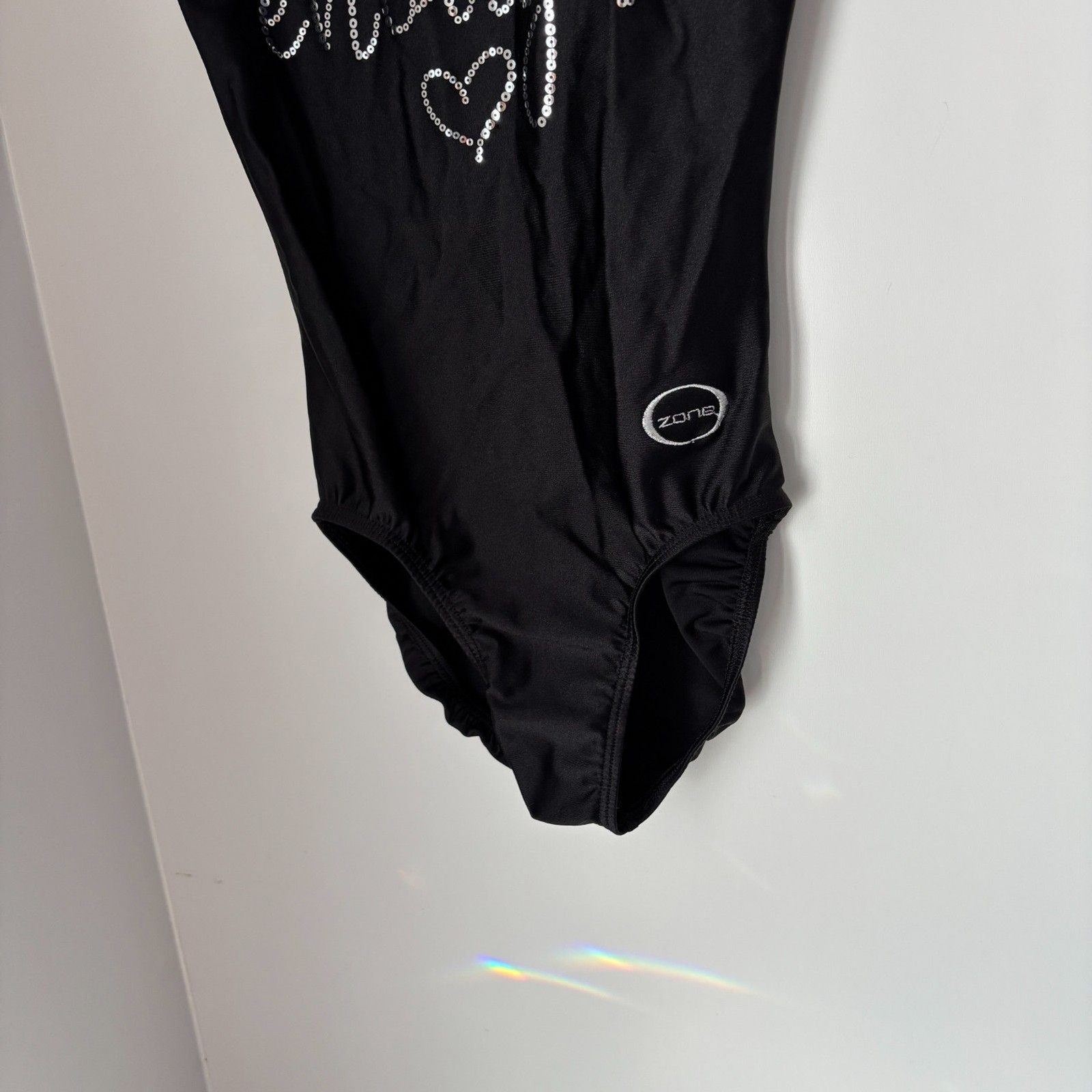 OZONE Gymnastics Athletic Leotard Size AS Black Silver Sequin I AM ENOUGH #1