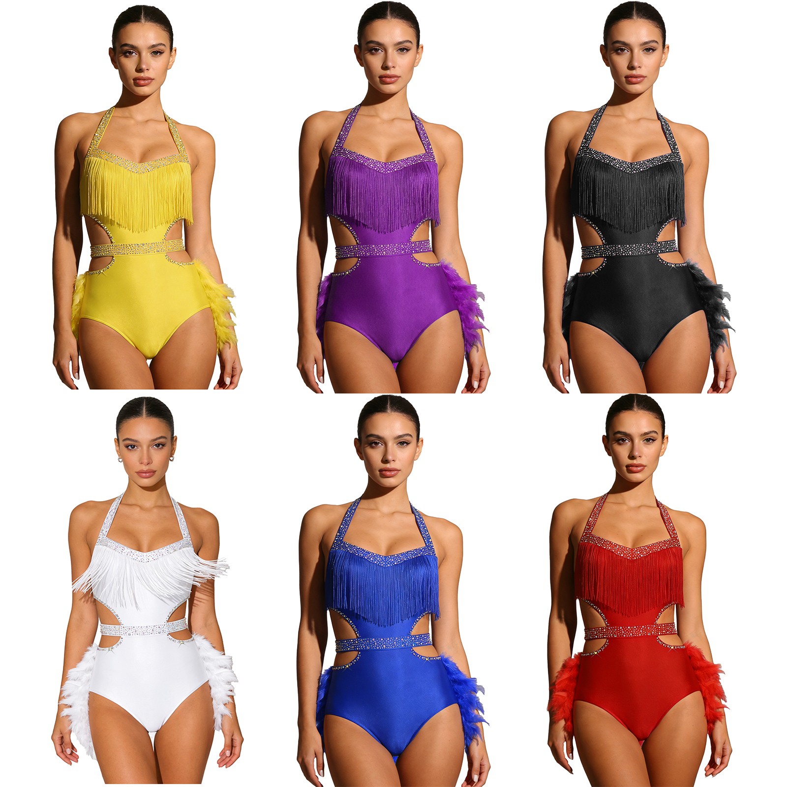 US Womens Bodysuit Dresses Leotard Sleeveless Jumpsuit Competition Glittery Sexy