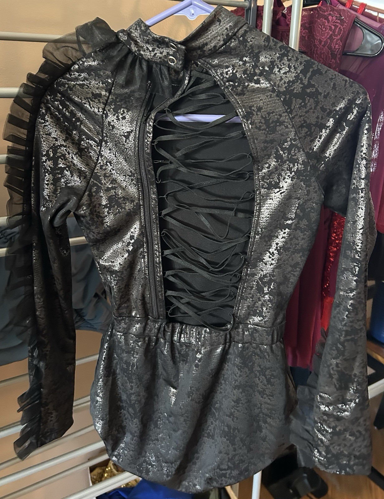 Long Sleeve Black Dance Costume Leotard