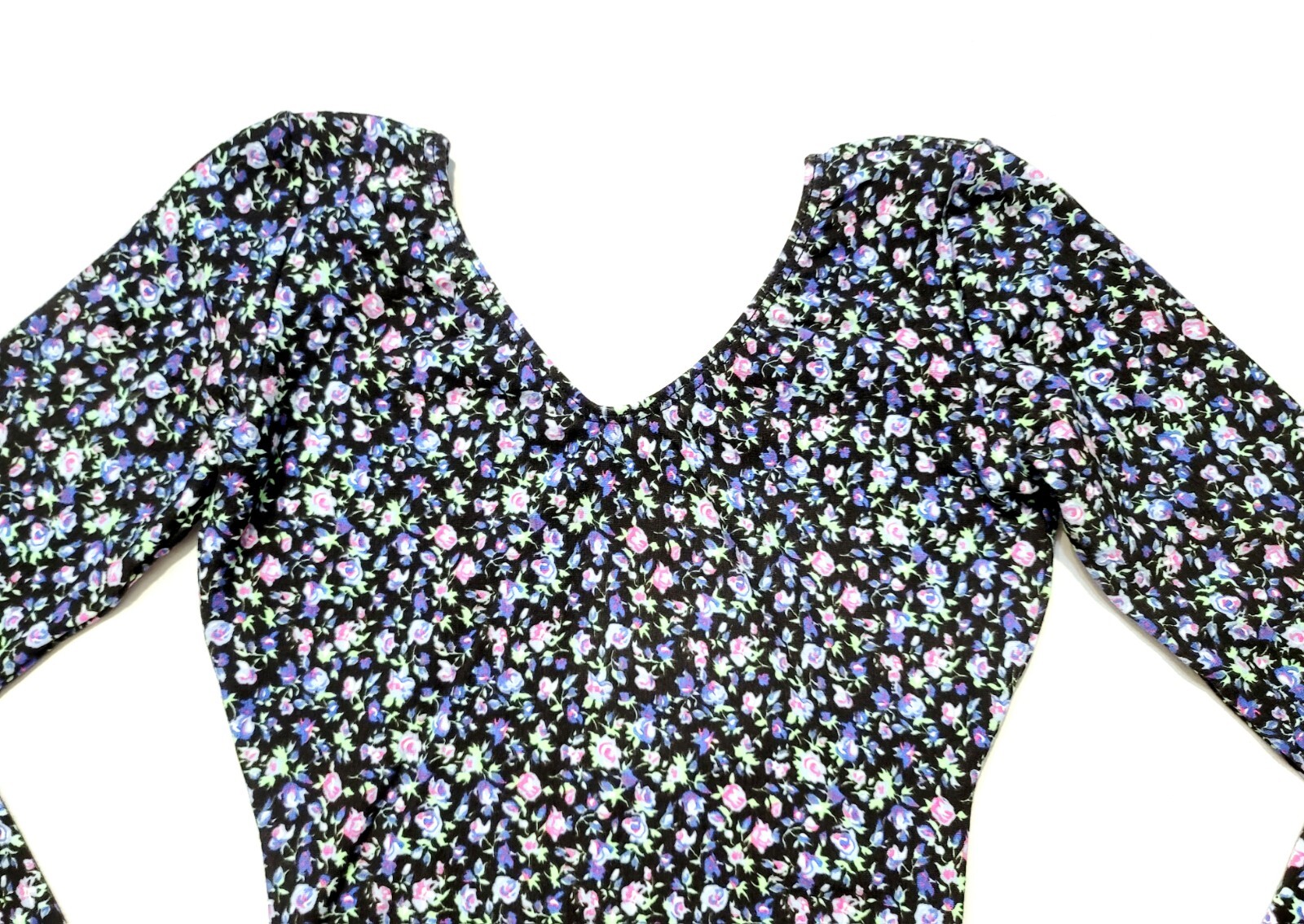 GK Elite VTG 90s Purple Floral Cotton LS Leotard Bodysuit Size AS Adult S Black