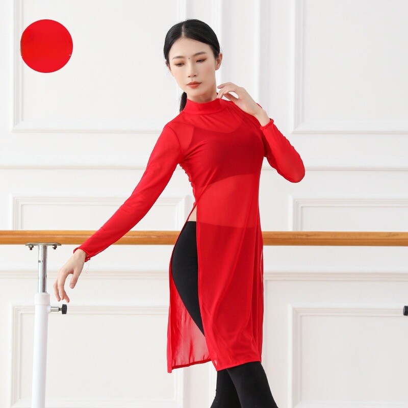 Ladies Dance Top Split Ballet Dancewear Costume Ballroom Practice Elegant Thin