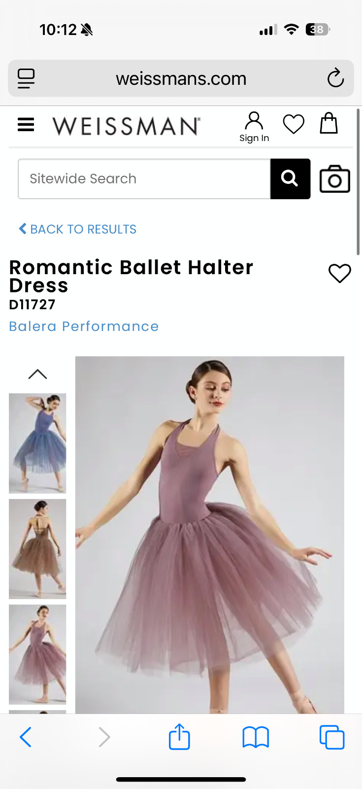Balera Lyrical Ballet Dress D11727 Women’s Small French Mauve Halter Tulle