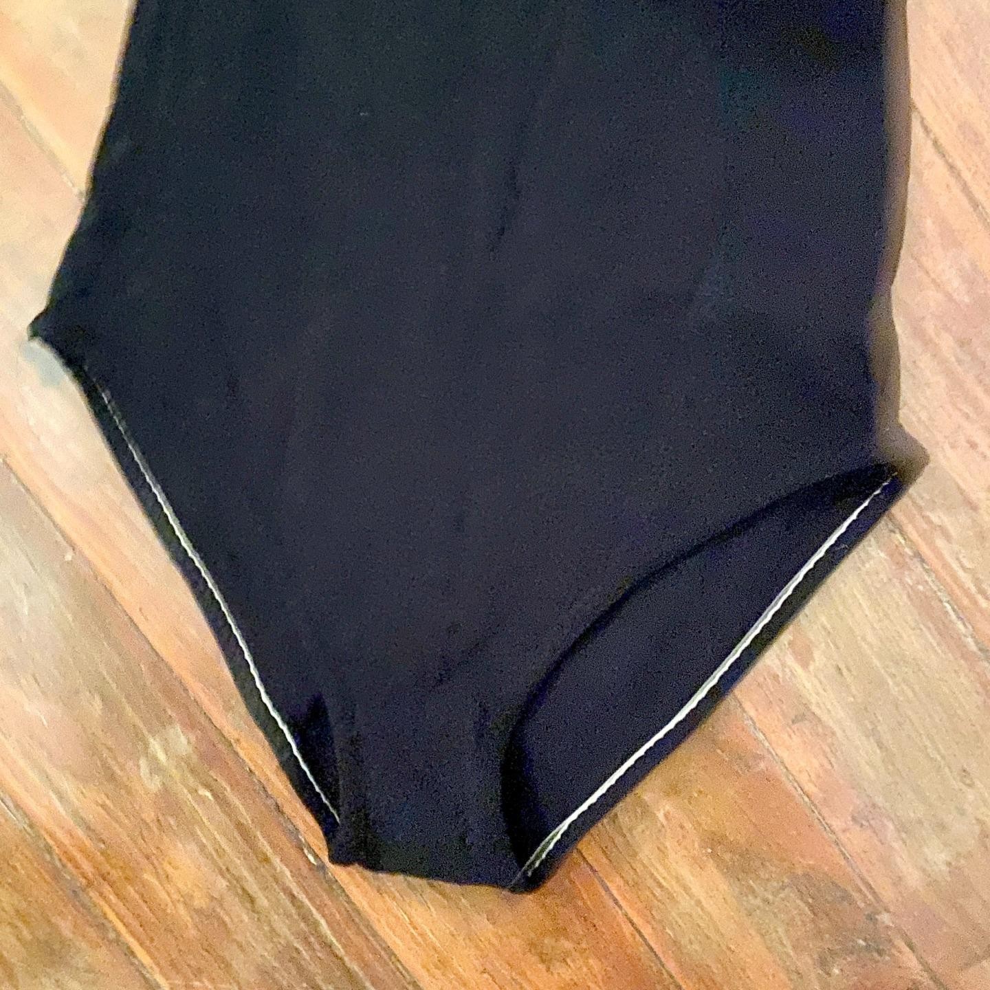 Vintage 70s SEARS Black Nylon Leotard Petite Scoop Neck Short Sleeve Ballet EUC