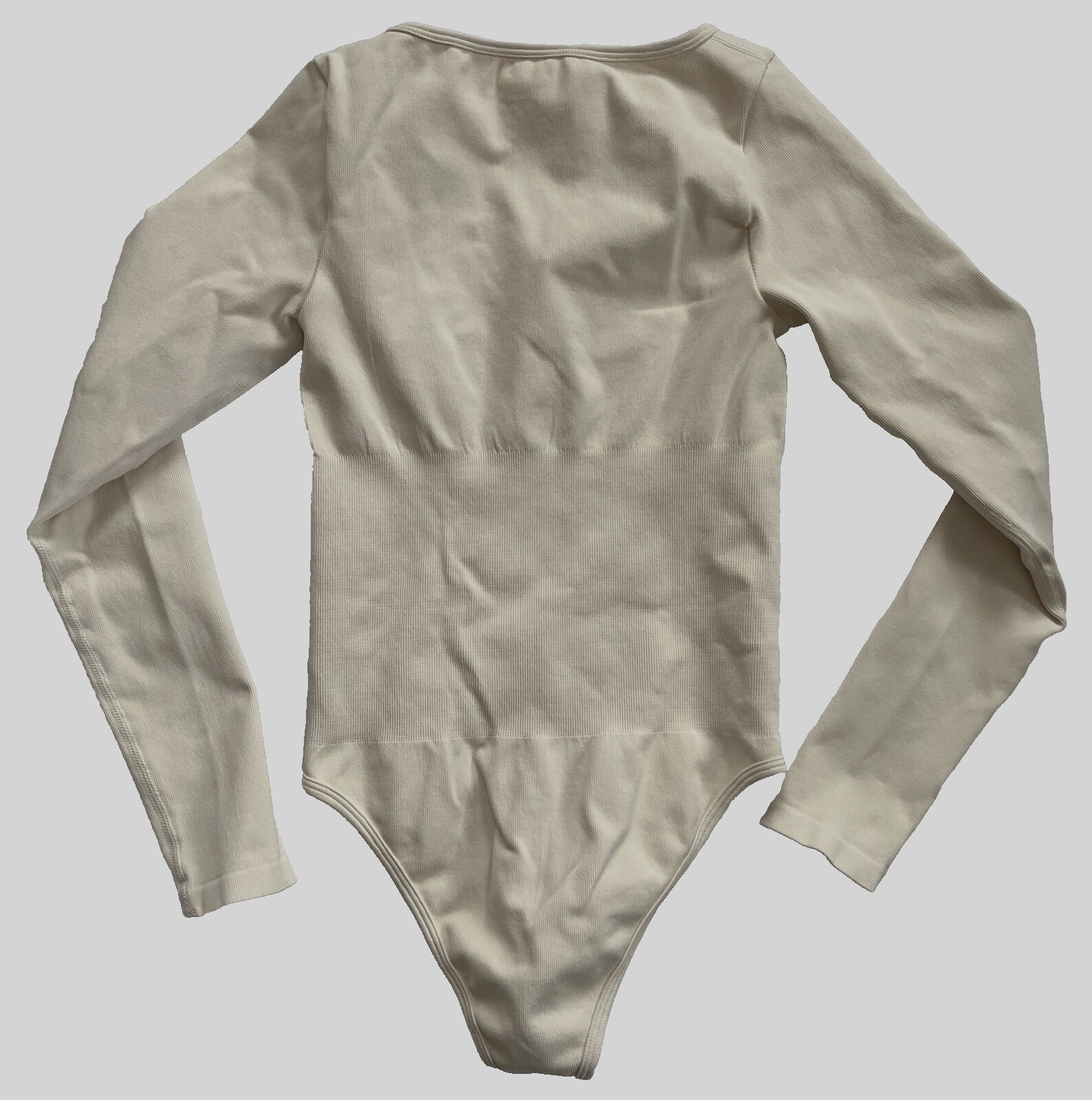 OQQ ACTIVEWEAR Ivory Cream V Neck Long Sleeve Bodysuit Womens S
