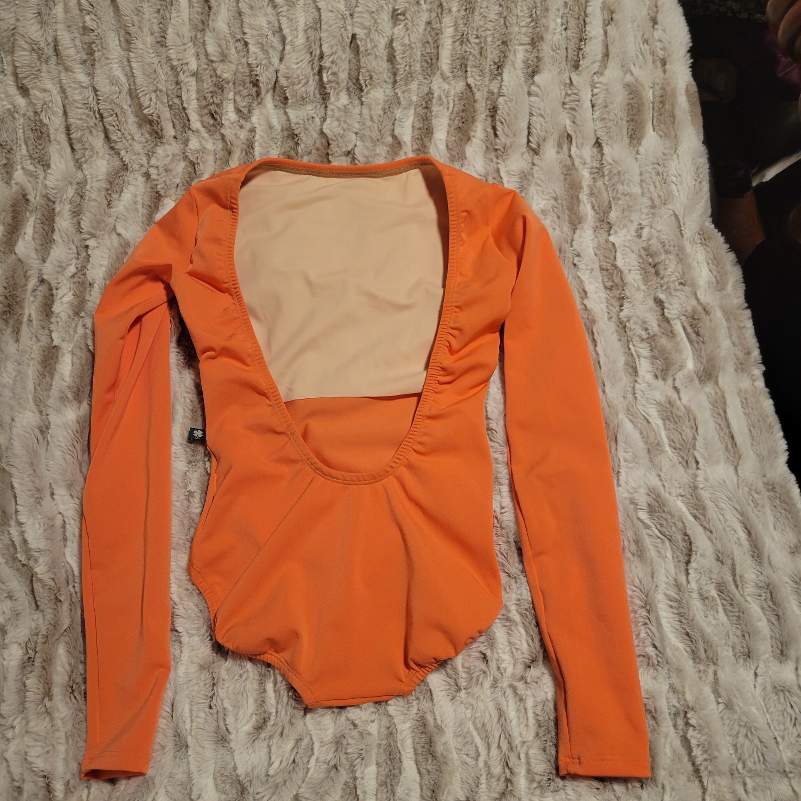 Luckyleo Leotard, SMALL, Dancewear Orange Bust Lining High Neck Scoop Back