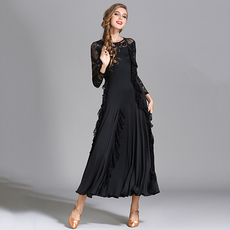 Women Long Sleeve Swing Dance Dress Modern Waltz Professional Ballroom Dancewear
