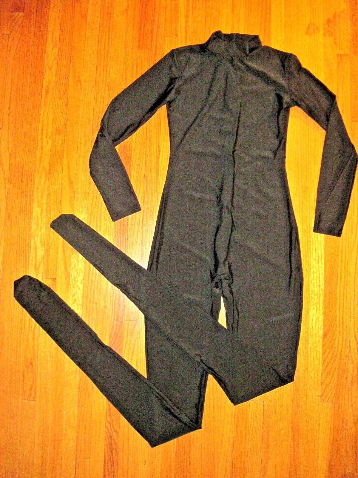 Plus Size Shiny Black Long Sleeve T Neck Footed Unitard Jumpsuit 2XL-16-18 New