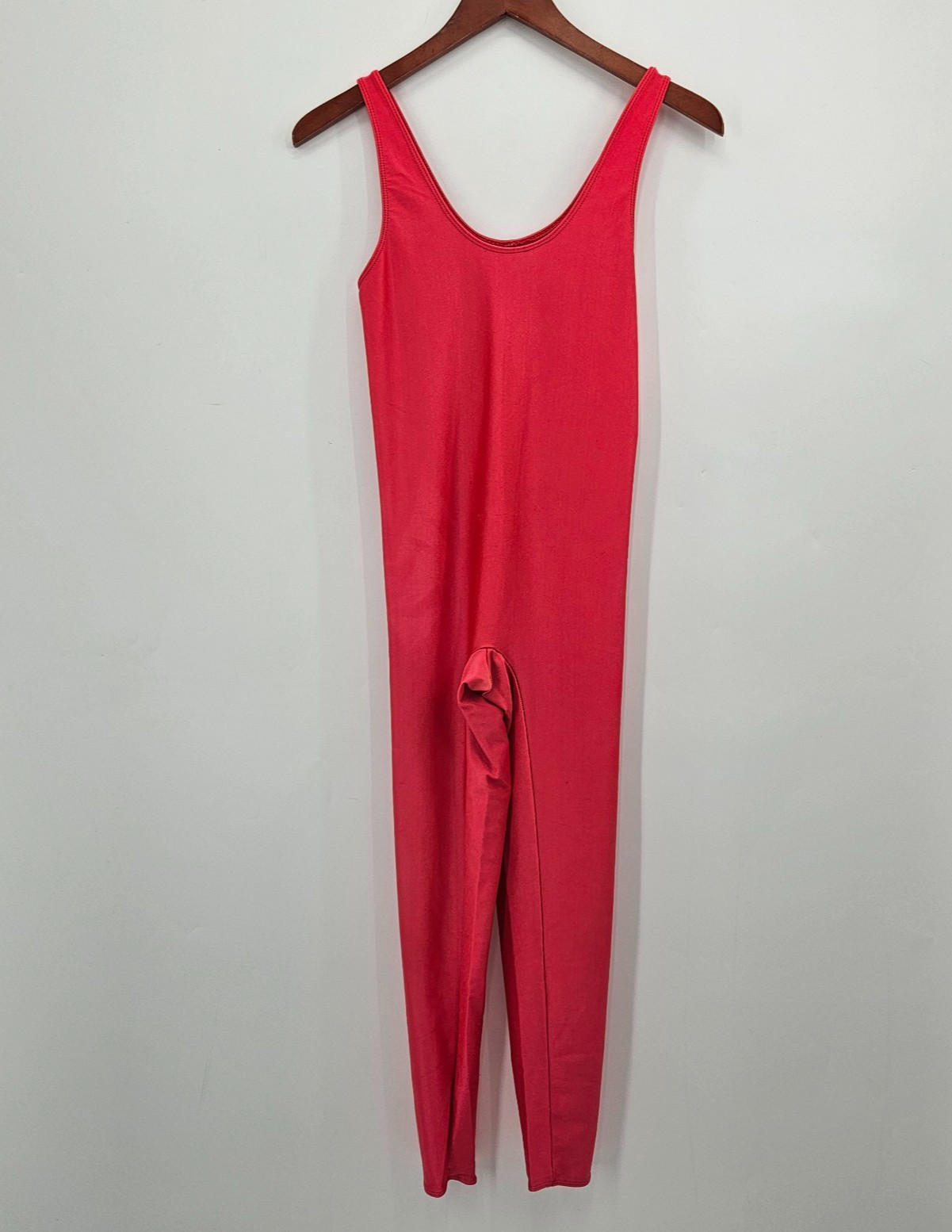 Vintage THE BODY CO. Shiny Jumpsuit Bodysuit Large Red Nylon Spandex Unitard