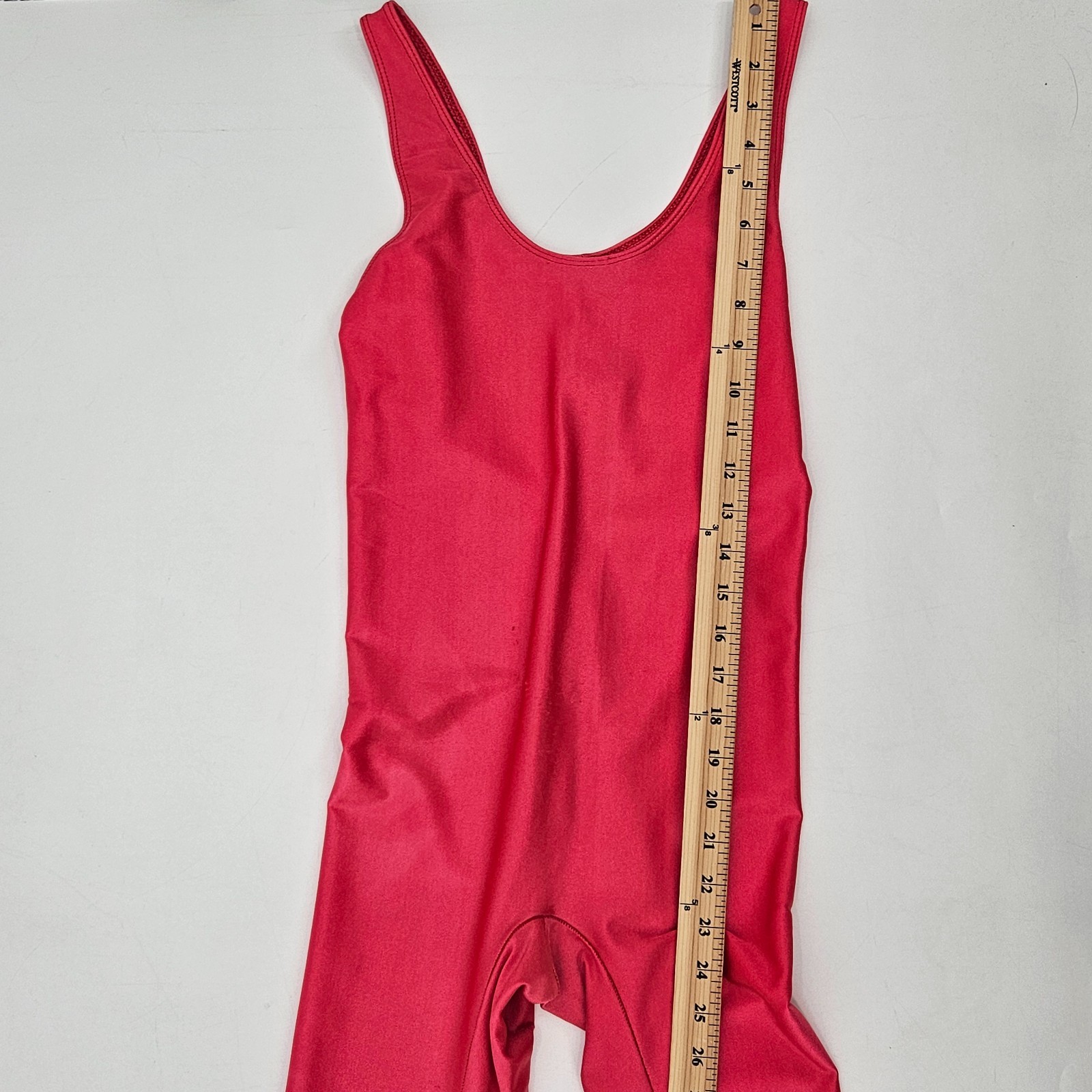 Vintage THE BODY CO. Shiny Jumpsuit Bodysuit Large Red Nylon Spandex Unitard