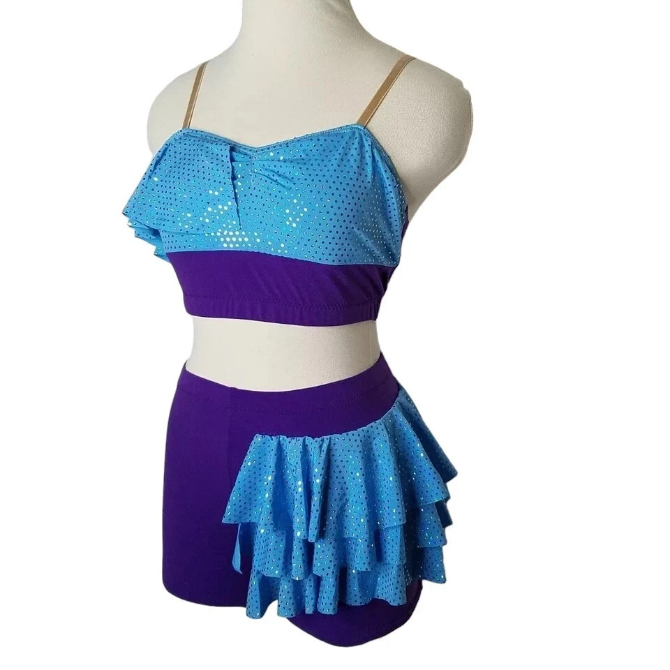 Lot of 17 Amazed Mixed Child & Adult Sz Dance Costume Crop Top & Ruffled Shorts