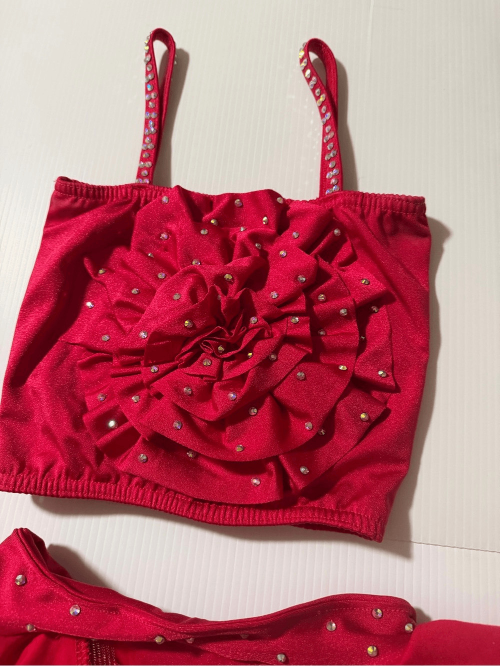 Kelle dance custom rhinestone solo costume red 2 piece 4487 teen