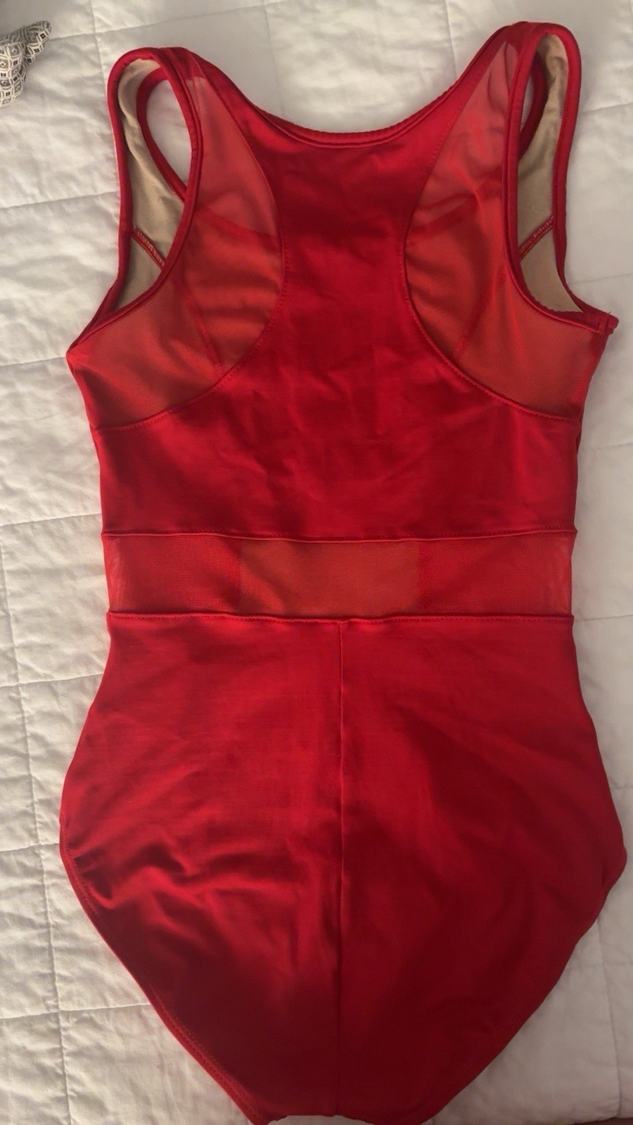 Women’s Weissman Small Red Mesh Panel Dance Leotard Unitard Solid Nylon Mesh