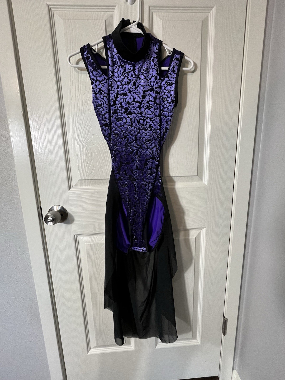 Weissman Purple Velvet High Neck Dance Leotard Sheer Skirt Adult Sm Rhinestones