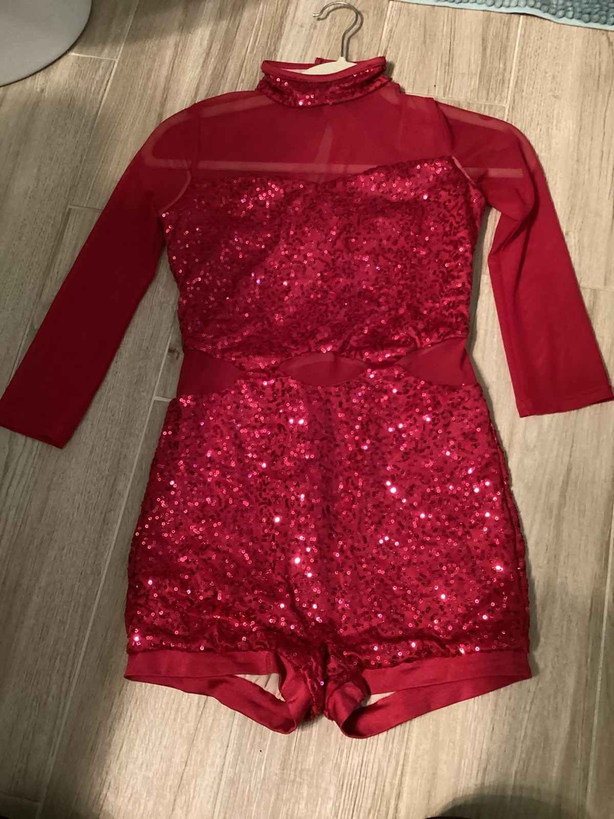 Weissman Telephone Adult Small Red Sequin Mesh Unitard Dance Costume Acro Jazz