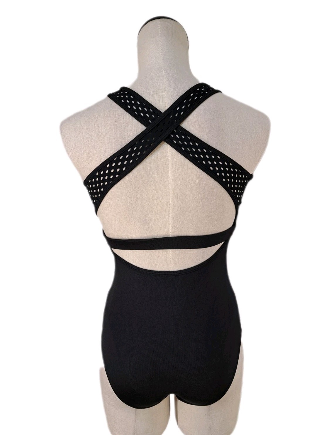 Aja VTG Strappy Crossback Belted Mesh Tank Leotard Black Women’s AS Size S